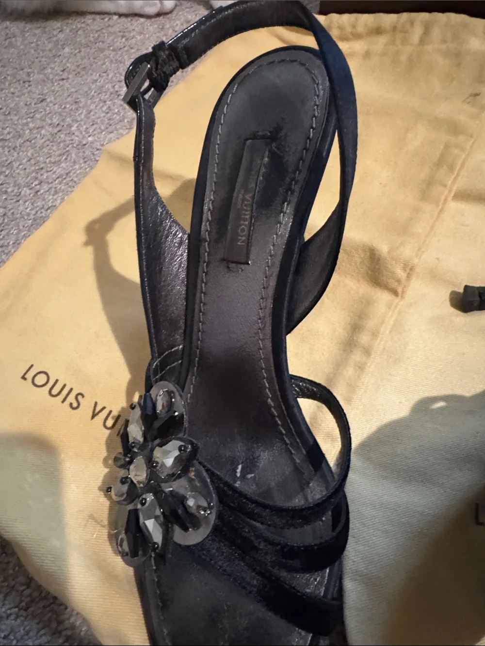Louis Vuitton Black Jeweled Flower Slingback Heels 35.5 - Picture 6 of 12